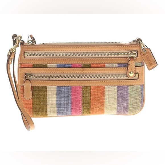 Coach Handbags - Coach Bonnie Legacy Stripe Zip Wristlet/Clutch EUC